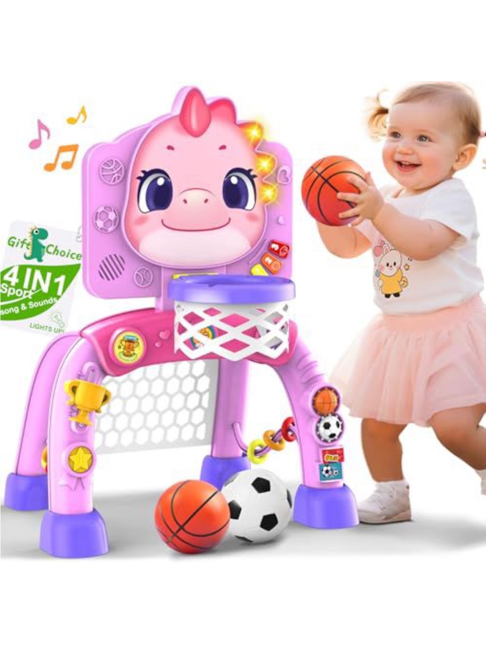 Kids 4-in-1 Pink Unicorn Basketball Playset